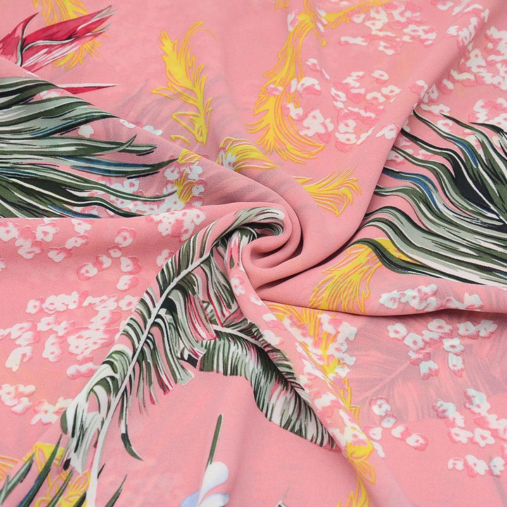 Szyfon Drukowany Różowy Egzotyczne Liście - Textil World