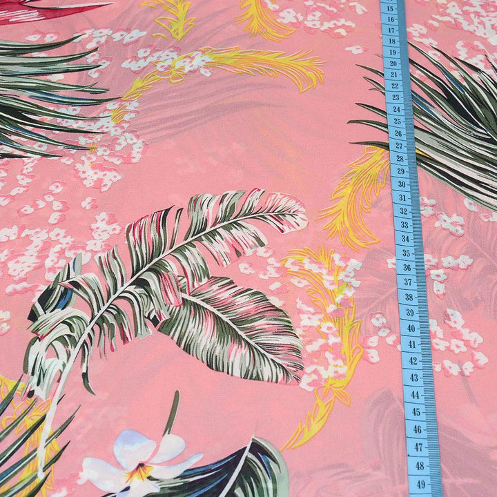 Szyfon Drukowany Różowy Egzotyczne Liście - Textil World