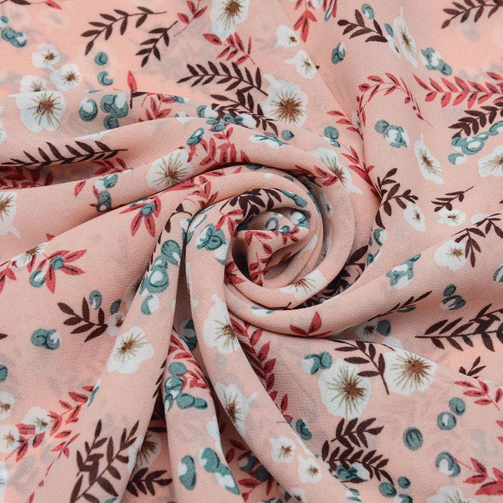 Szyfon Drukowany Różowy Kwiaty Liście - Textil World