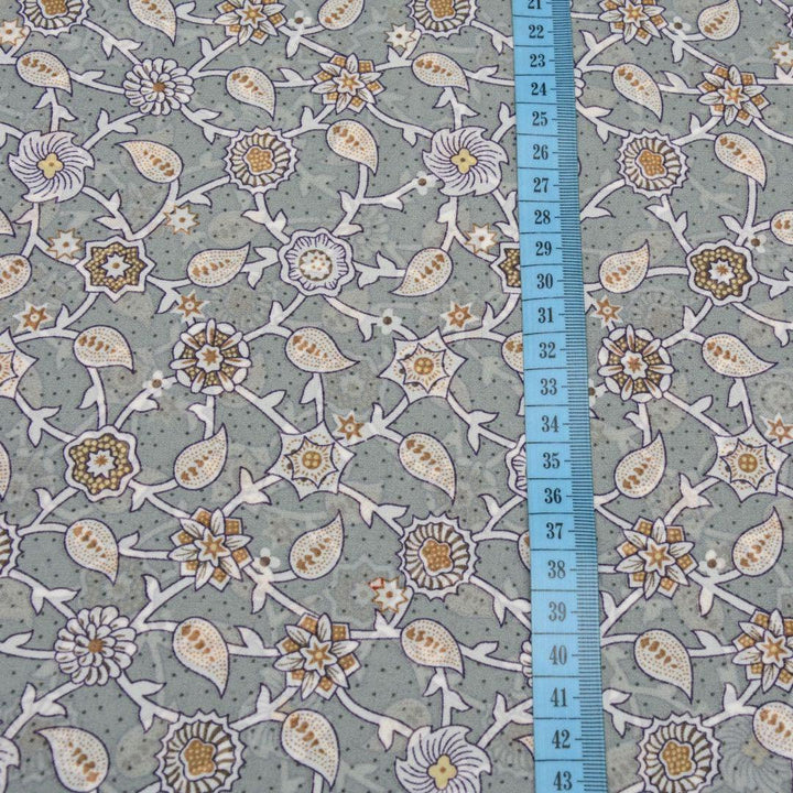 Szyfon Drukowany Szary Kwiaty Liście - Textil World