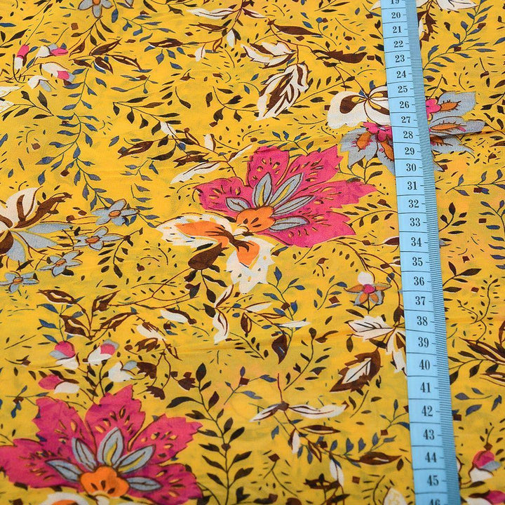 Szyfon Drukowany Żółty Kolorowe Kwiaty - Textil World