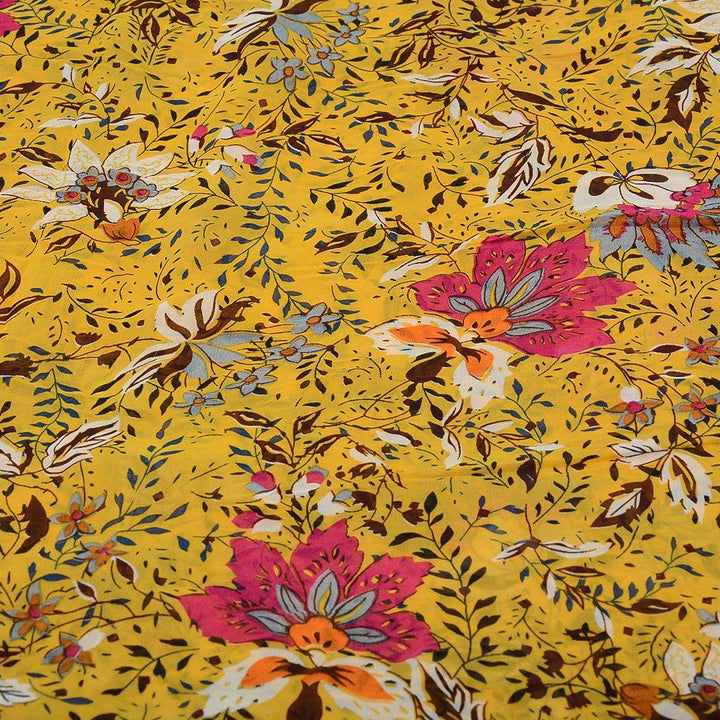 Szyfon Drukowany Żółty Kolorowe Kwiaty - Textil World