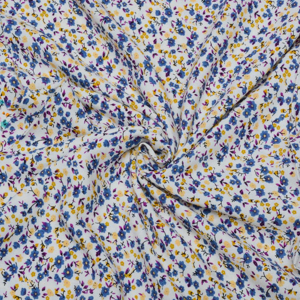 Wiskoza Drukowana Drobne Niebiesko Żółte Kwiaty - Textil World