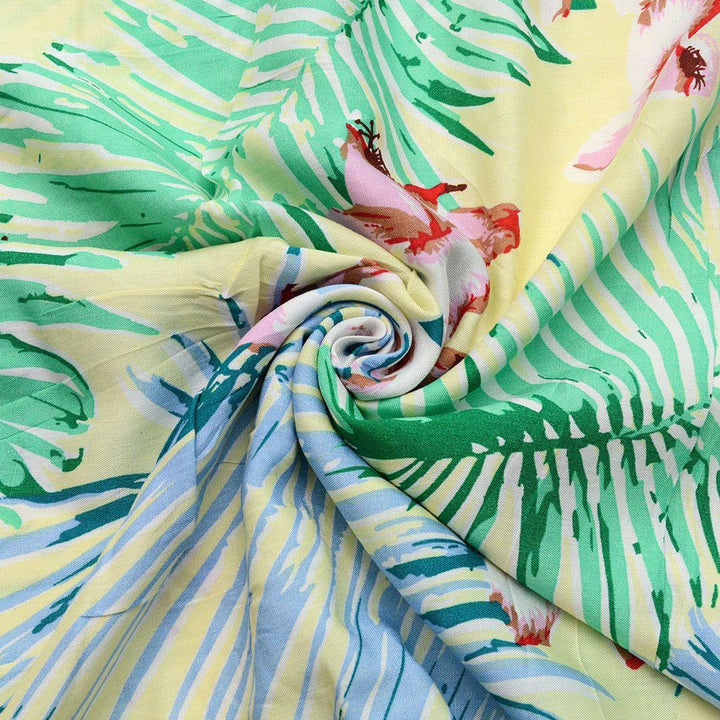 Wiskoza Drukowana Egzotyczne Kolorowe Liście Palmy - Textil World