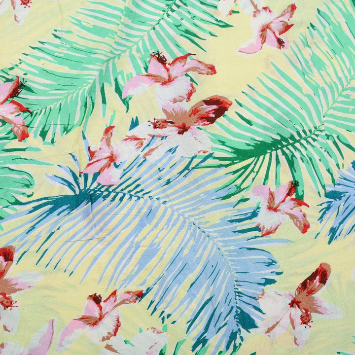 Wiskoza Drukowana Egzotyczne Kolorowe Liście Palmy - Textil World