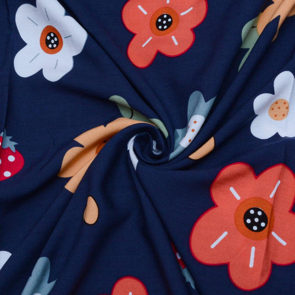 Wiskoza Drukowana Granatowa Miękkie Kwiaty - Textil World