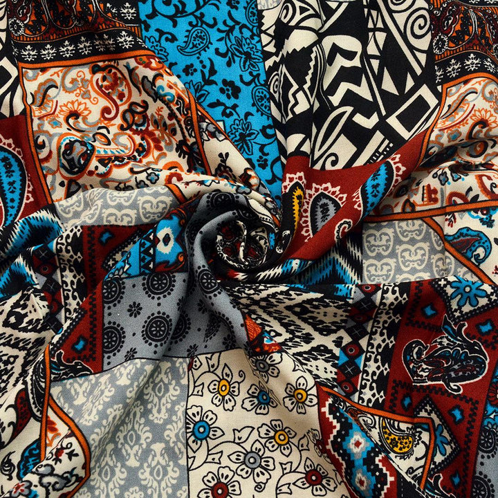 Wiskoza Drukowana Kolorowe Wzory Orientalne Czerwony - Textil World