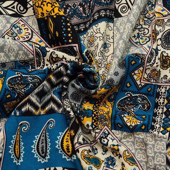 Wiskoza Drukowana Kolorowe Wzory Orientalne Niebieski - Textil World