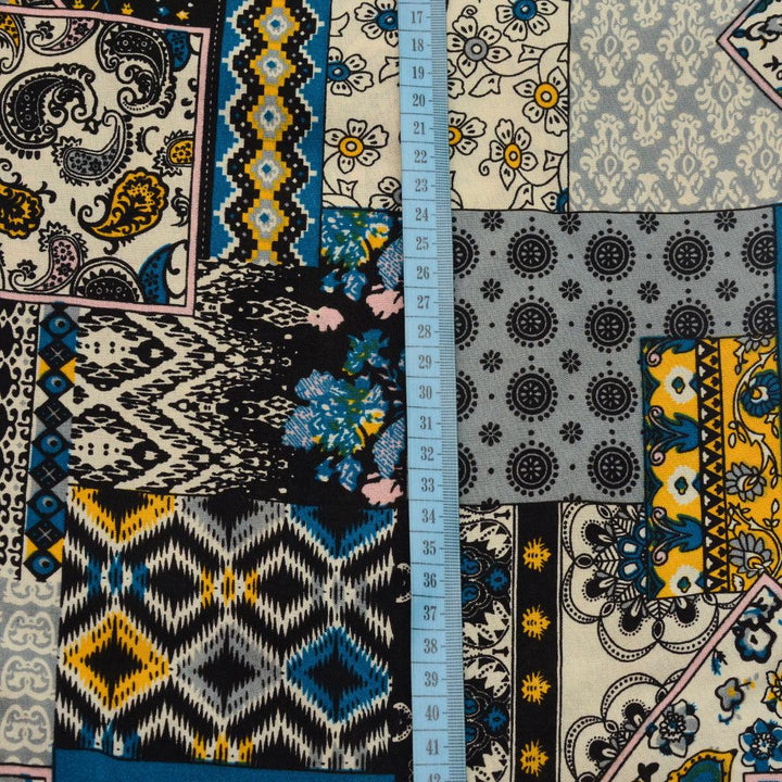 Wiskoza Drukowana Kolorowe Wzory Orientalne Niebieski - Textil World